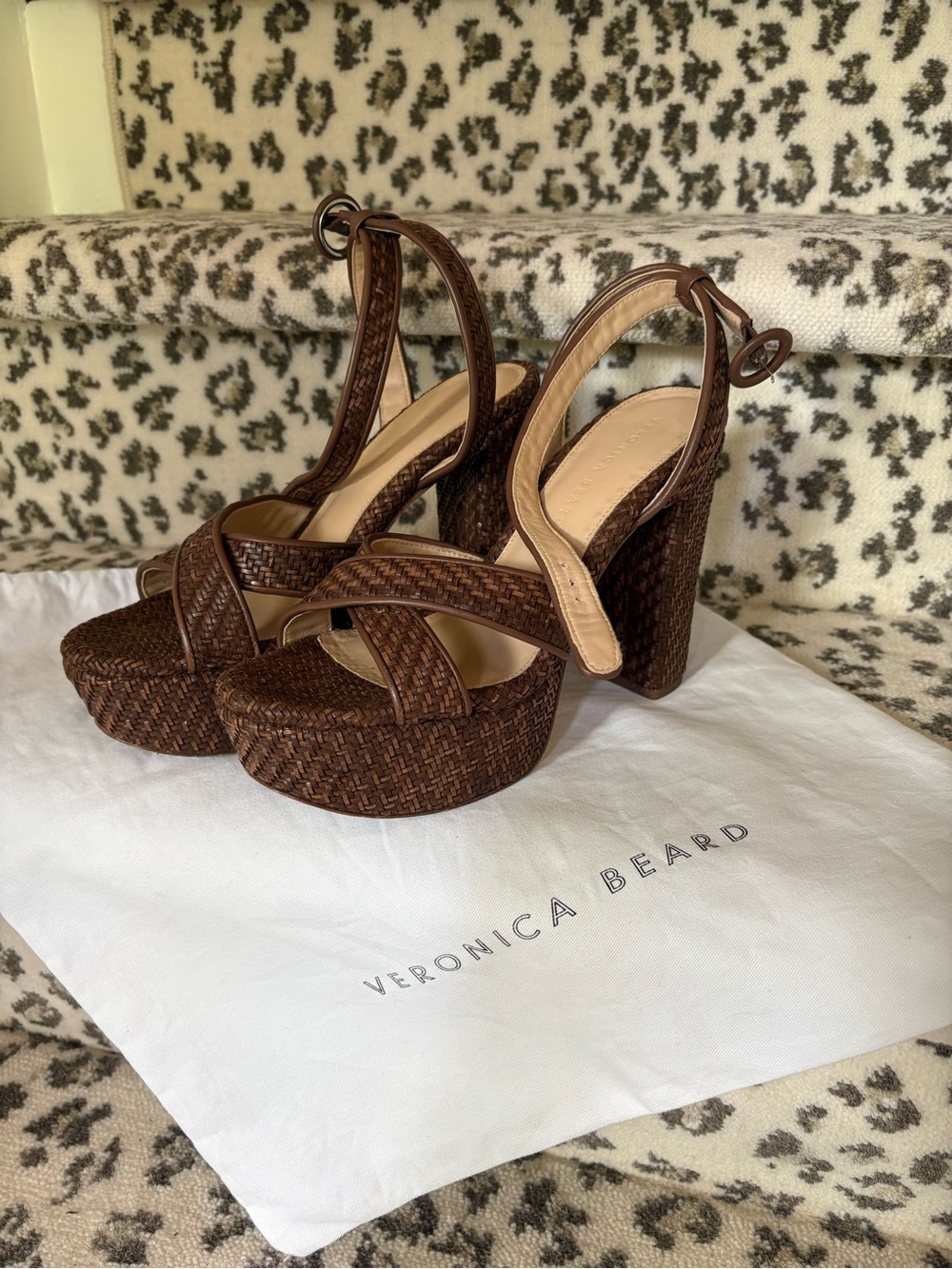 Veronica Beard Dark Brown Woven Platform Sandals